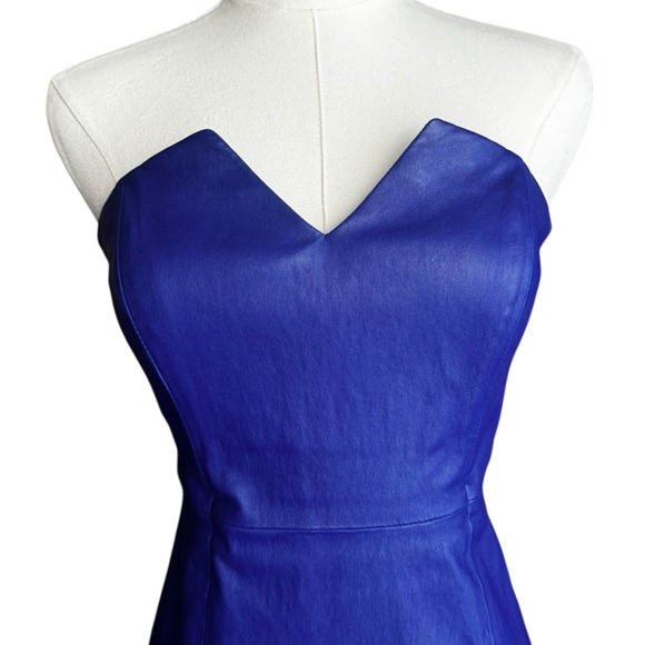Catherine Malandrino Leather Strapless Mini Dress in Cobalt Blue Size: 4 - Picture 3 of 8